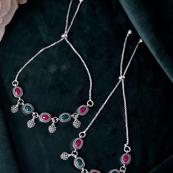 VOJ Set of 2 Silver-Plated Artificial Stones Studded Anklet - Distacart