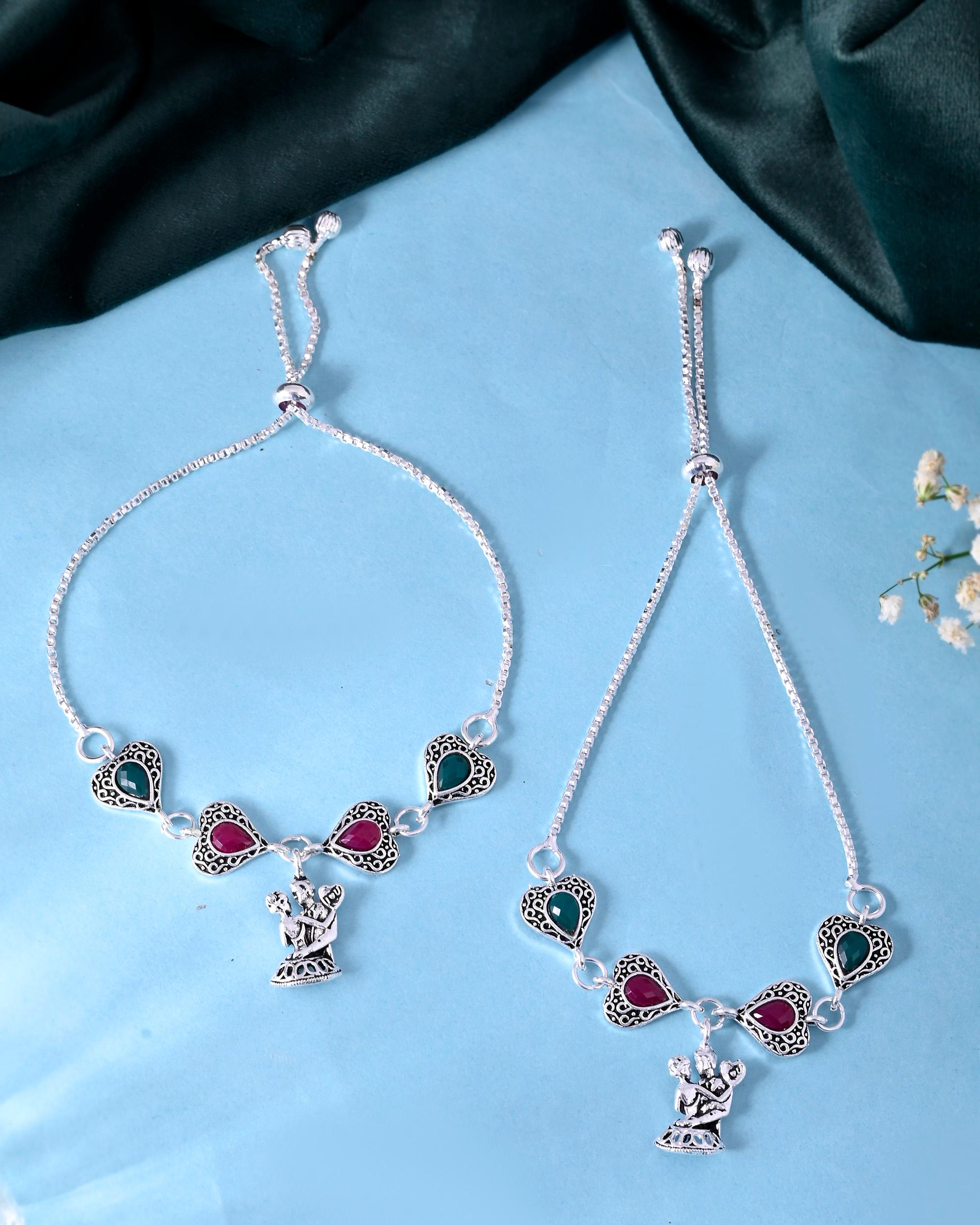 VOJ Set of 2 Silver Plated Dancing Couple Anklet - Distacart