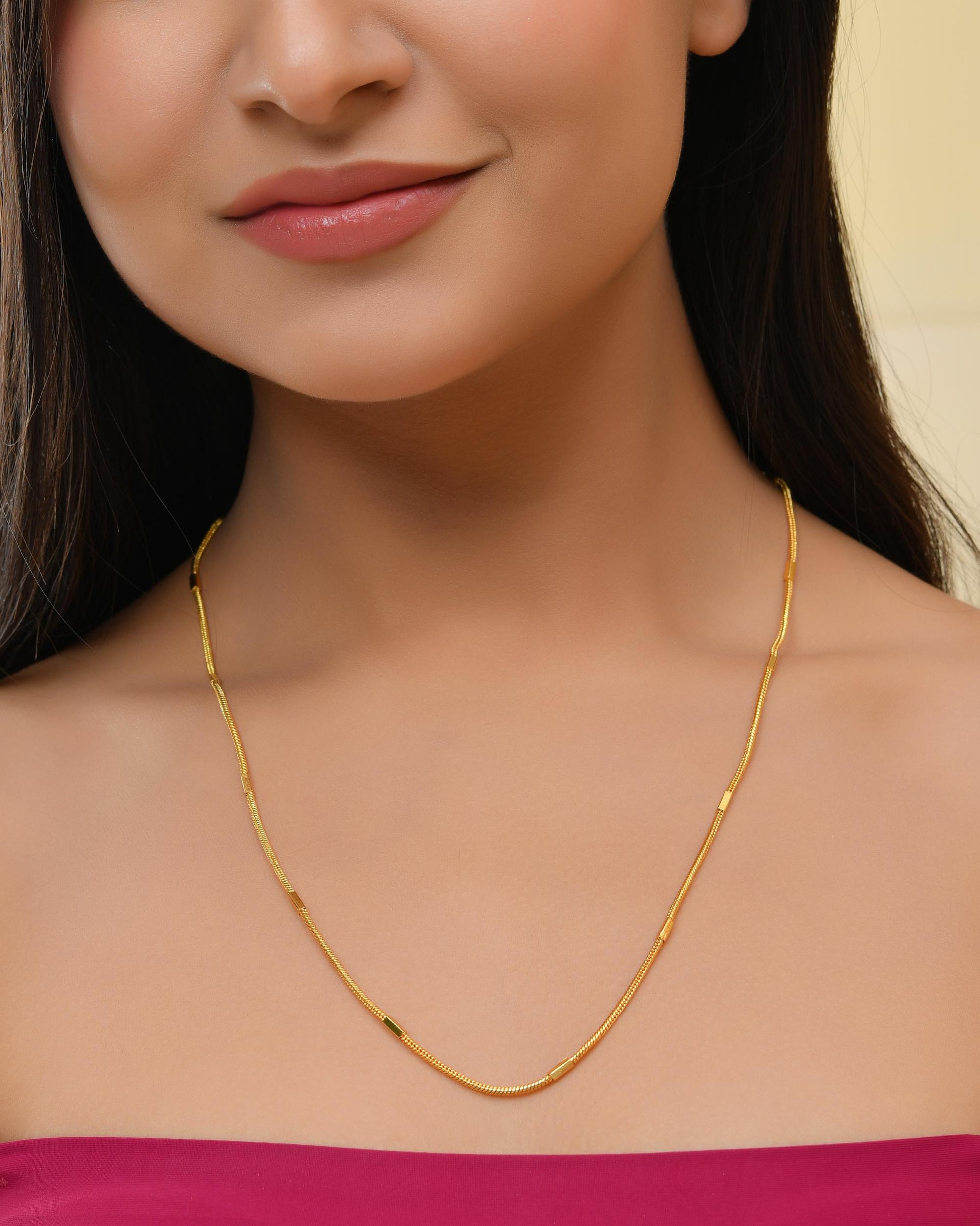 VOJ Gold-Polished Pipe Chain For Women - Distacart