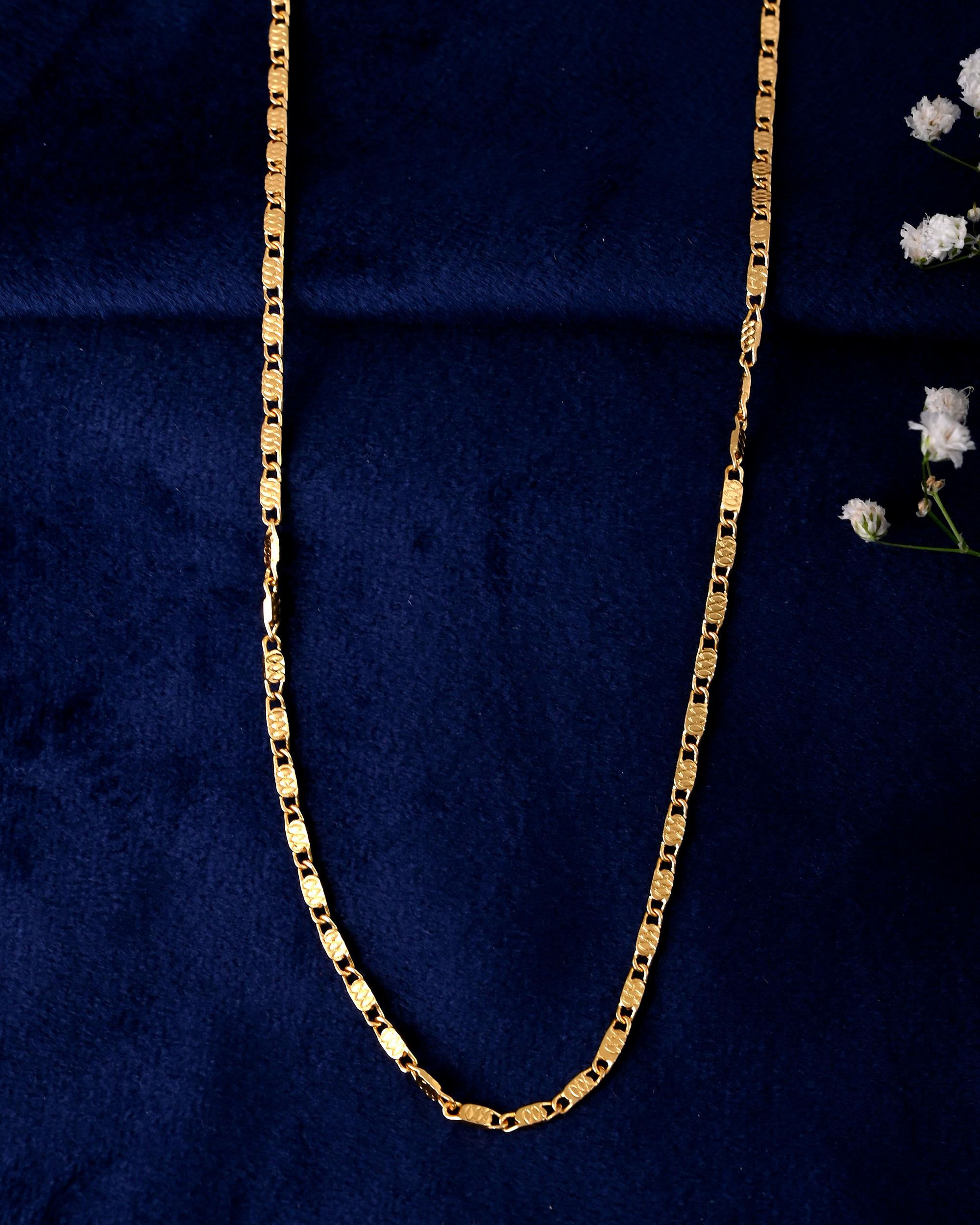 VOJ Gold-Polished Designer Biscuit Shaped Chain For Women - Distacart