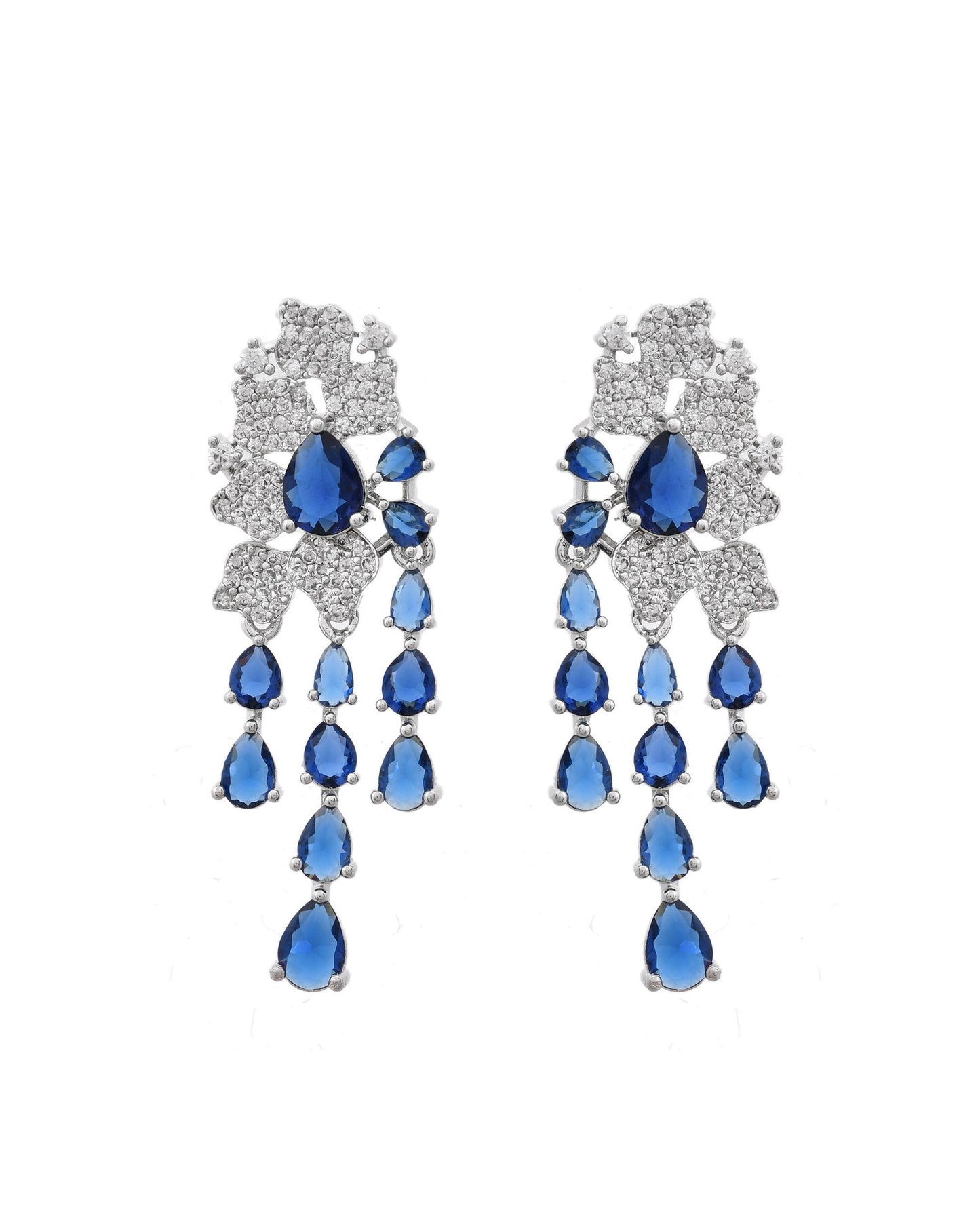 VOJ Silver Plated Ad And Blue Stone Studded Multi Layer Drop Earrings - Distacart