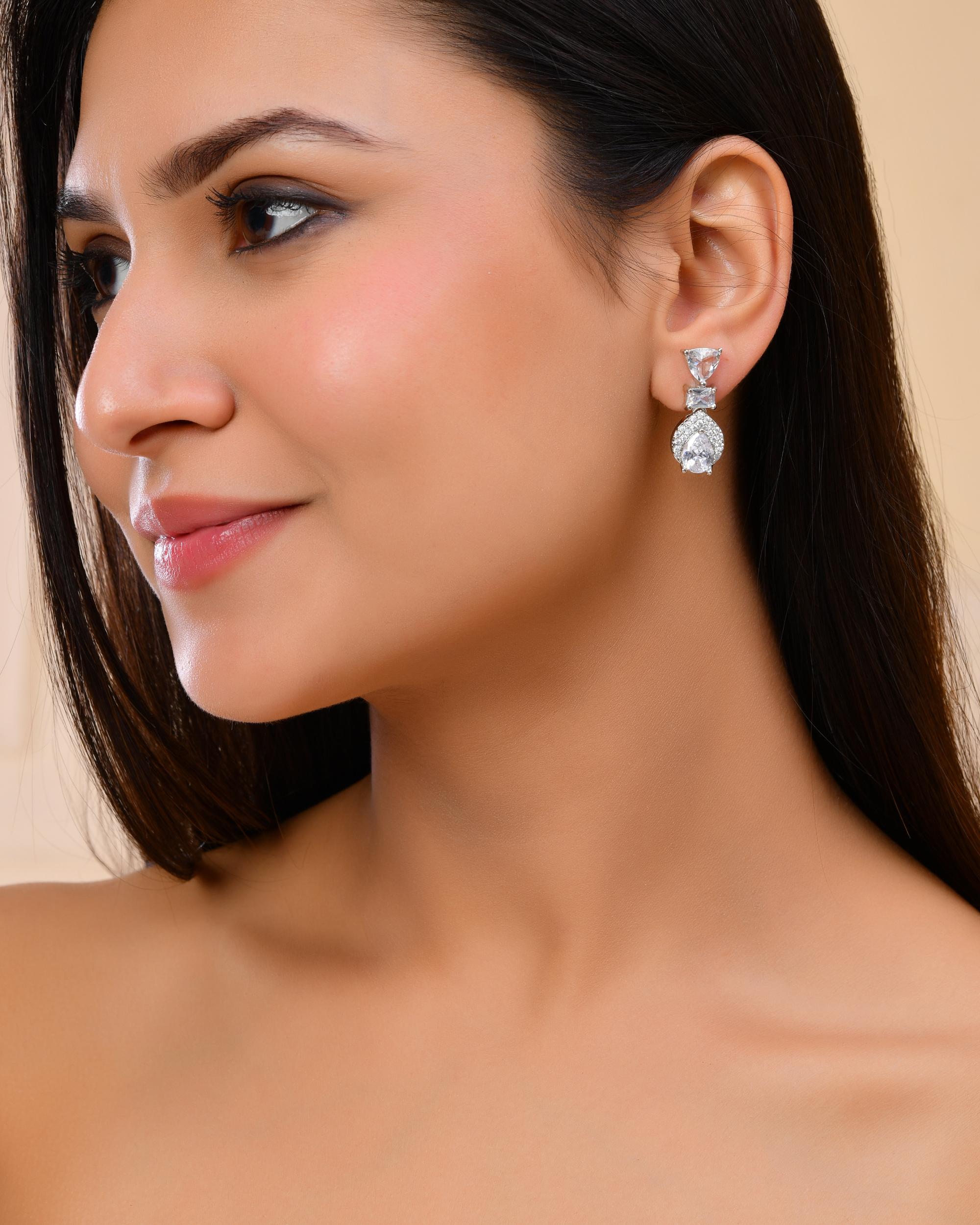 VOJ Silver Plated Ad Stone Studded Drop Earrings - Distacart