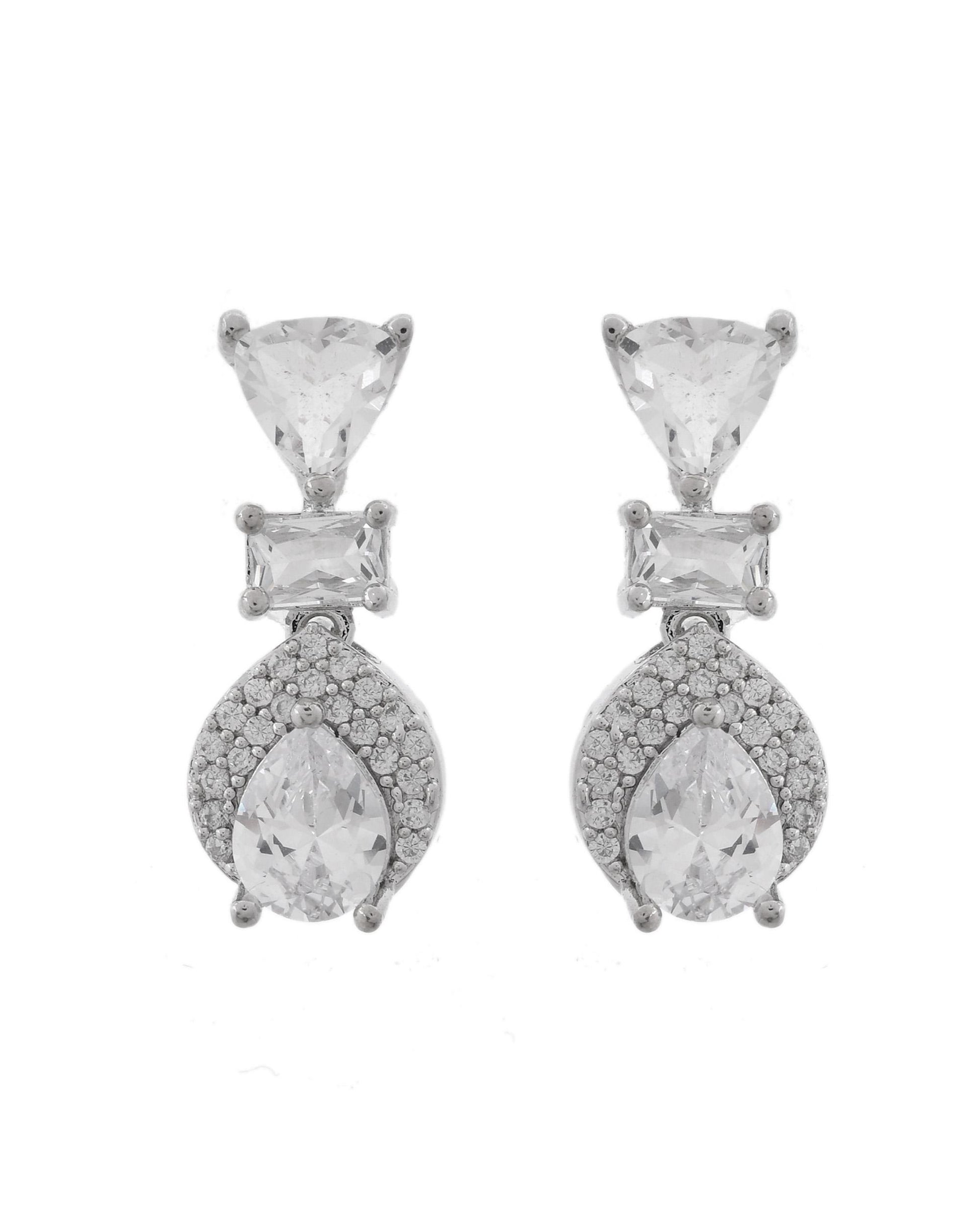 VOJ Silver Plated Ad Stone Studded Drop Earrings - Distacart