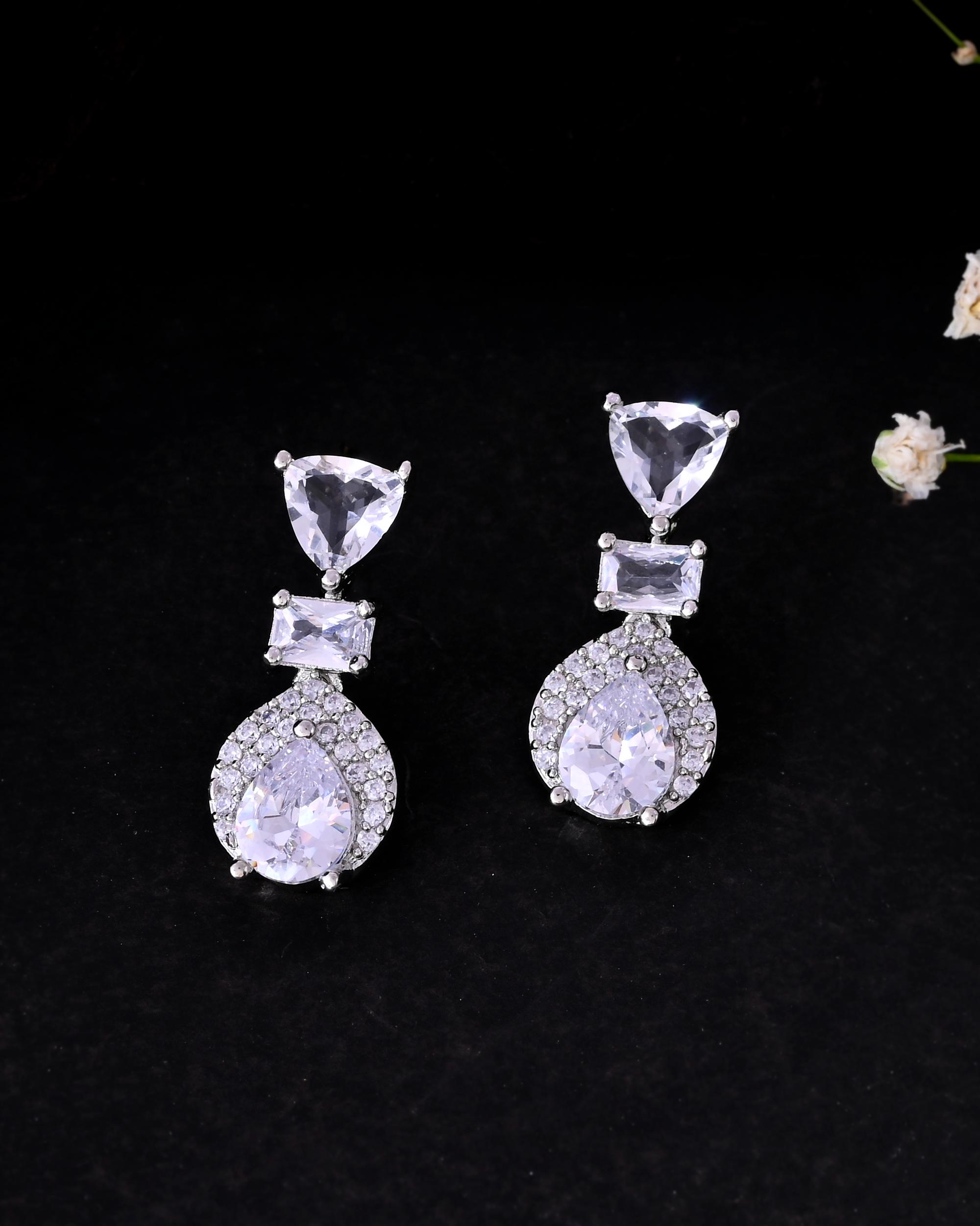 VOJ Silver Plated Ad Stone Studded Drop Earrings - Distacart