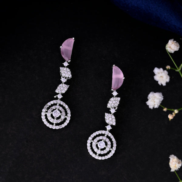 VOJ Silver Plated Pink And Ad Stone Studded Drop Earrings - Distacart