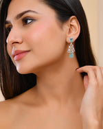 Thumbnail for VOJ Silver Plated Mint Green Ad Stone Studded Dome Shaped Earrings - Distacart