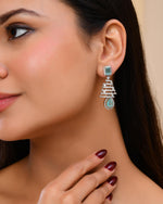 Thumbnail for VOJ Silver Plated Mint Green Ad Stone Studded Dome Shaped Earrings - Distacart