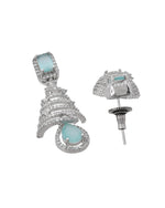 Thumbnail for VOJ Silver Plated Mint Green Ad Stone Studded Dome Shaped Earrings - Distacart