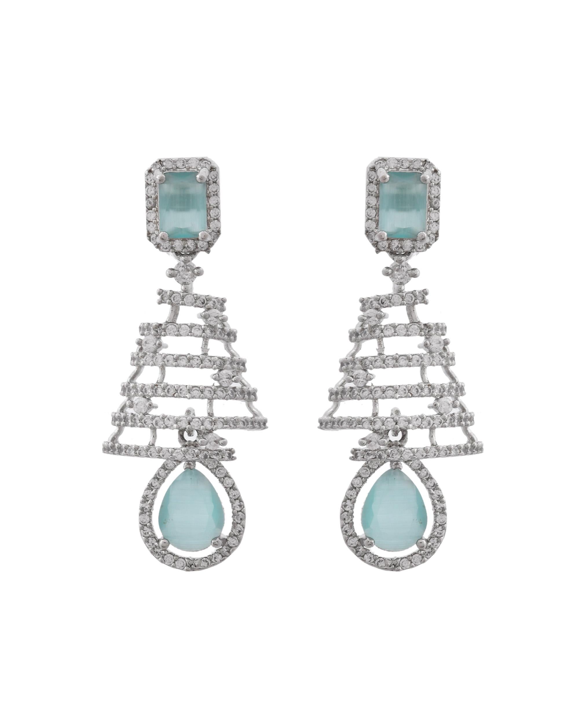 VOJ Silver Plated Mint Green Ad Stone Studded Dome Shaped Earrings - Distacart