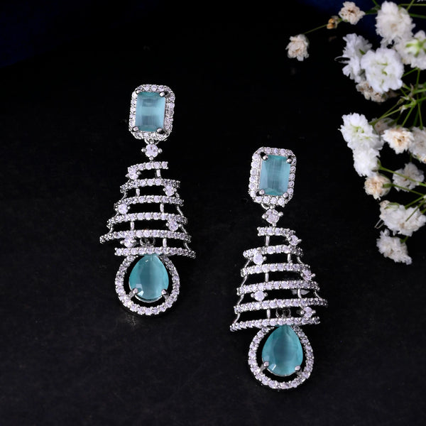 VOJ Silver Plated Mint Green Ad Stone Studded Dome Shaped Earrings - Distacart