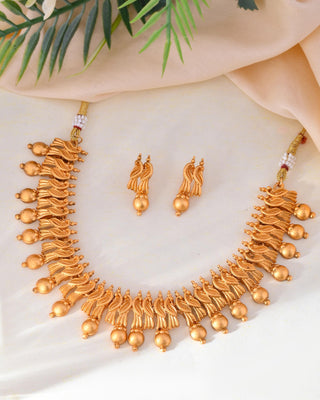 VOJ Gold-Polished Designer Necklace With Earrings Set - Distacart
