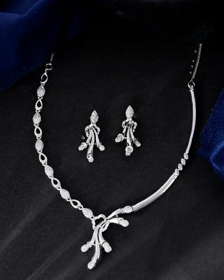 VOJ Silver Plated Ad Stone Studded Designer Necklace With Earrings Set - Distacart