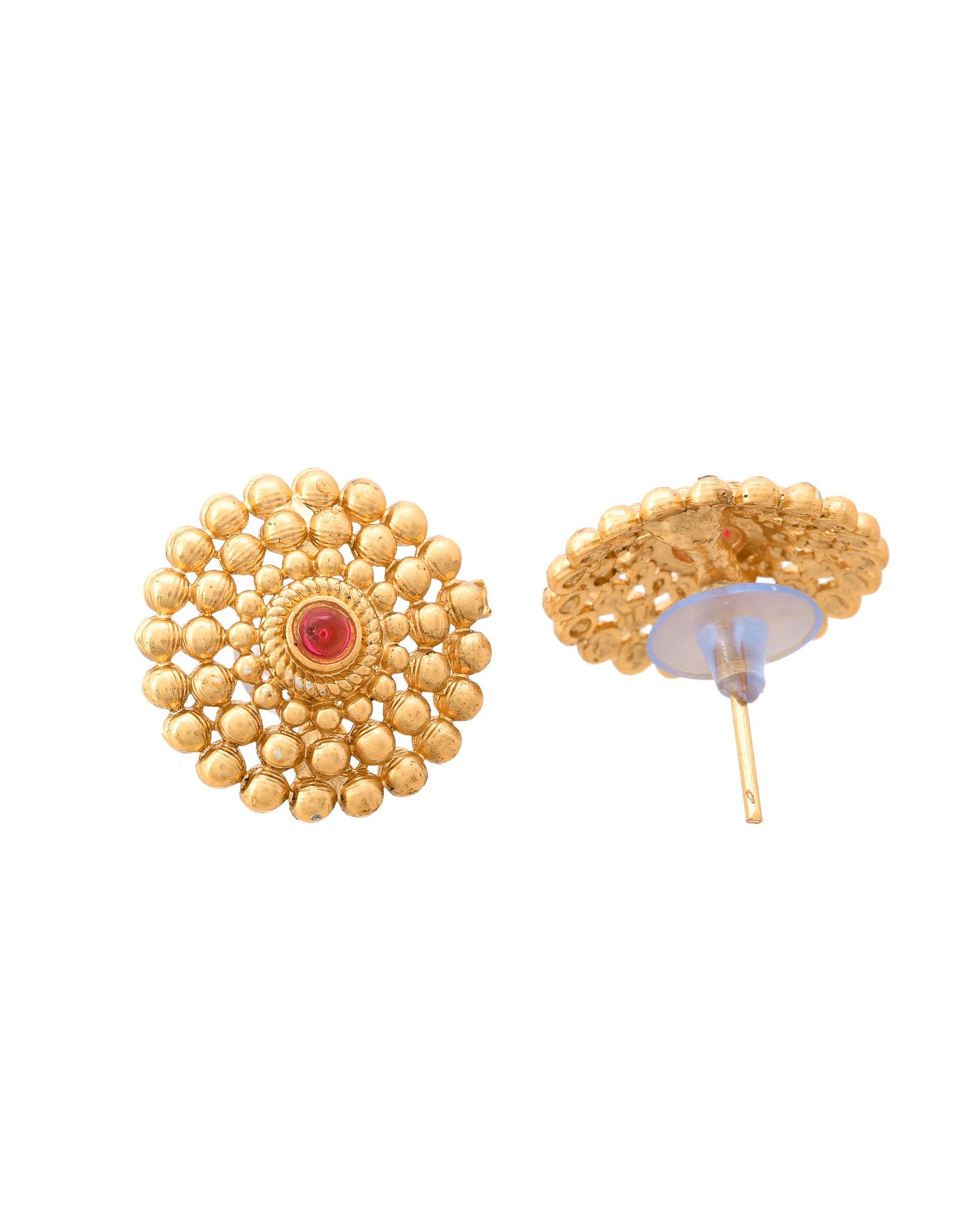 VOJ Gold-Polished Circular Designed Necklace With Earrings Set - Distacart