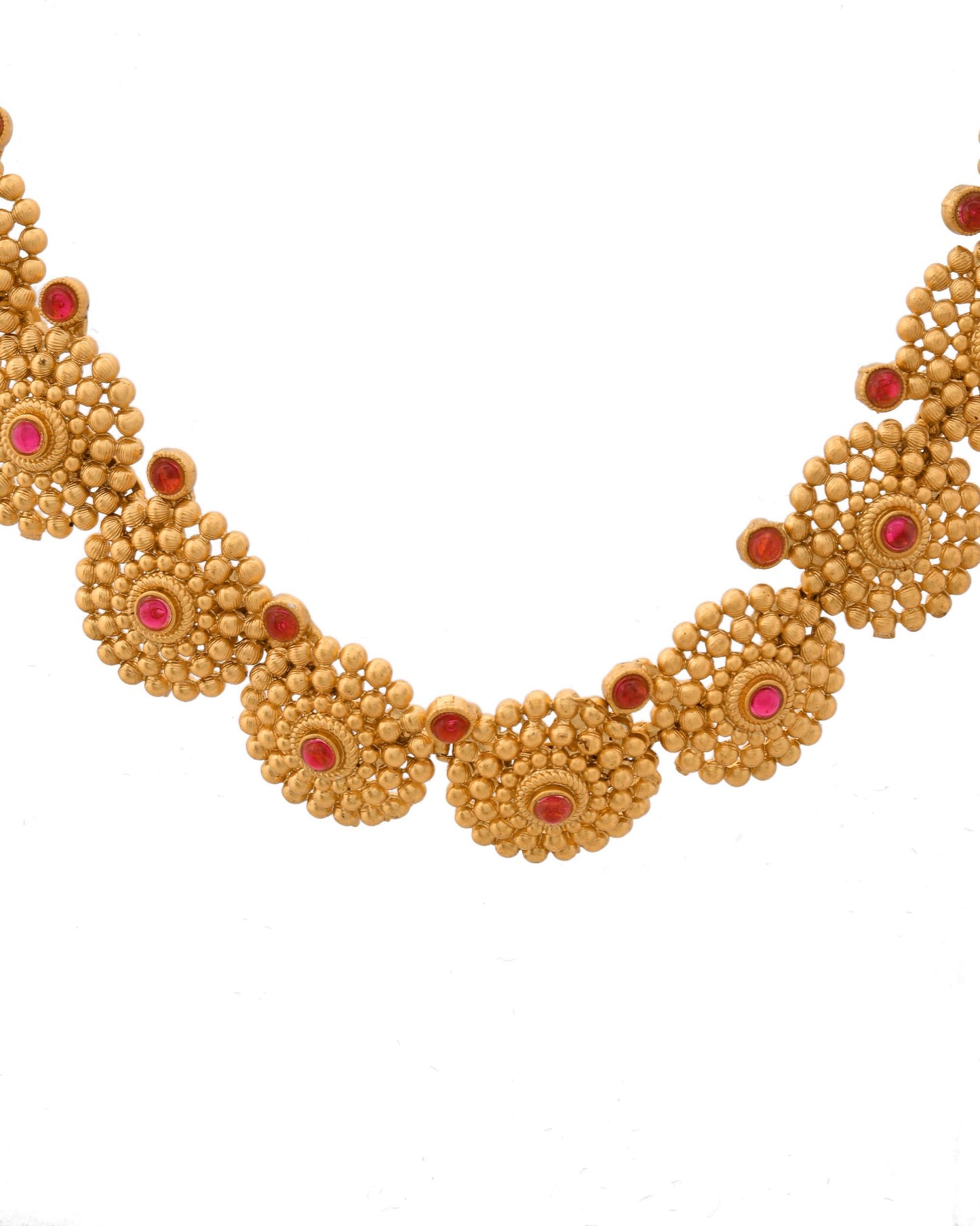 VOJ Gold-Polished Circular Designed Necklace With Earrings Set - Distacart