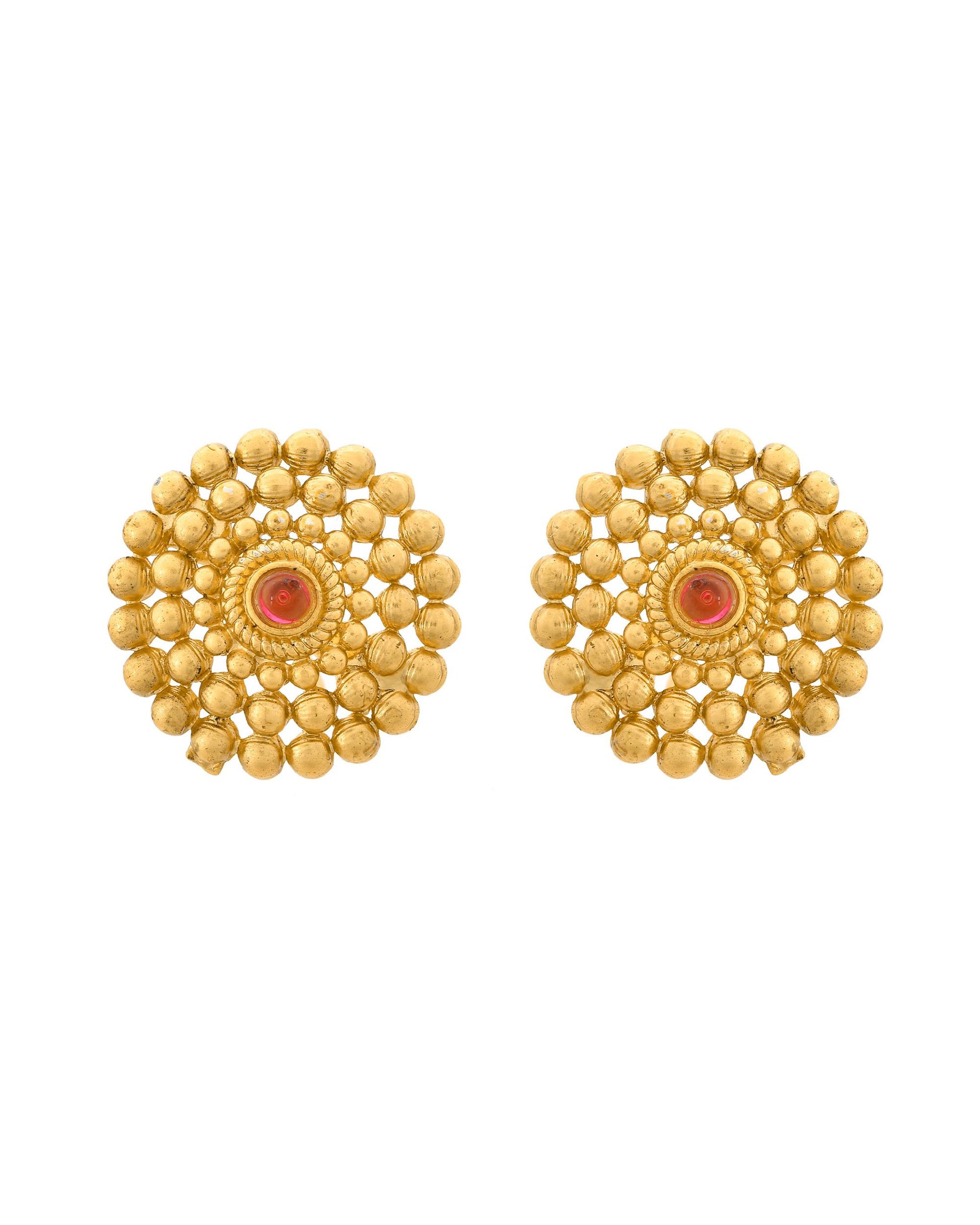 VOJ Gold-Polished Circular Designed Necklace With Earrings Set - Distacart