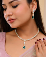 Thumbnail for VOJ Silver Plated Green Stone Studded Necklace And Earrings Set - Distacart