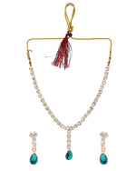 Thumbnail for VOJ Silver Plated Green Stone Studded Necklace And Earrings Set - Distacart