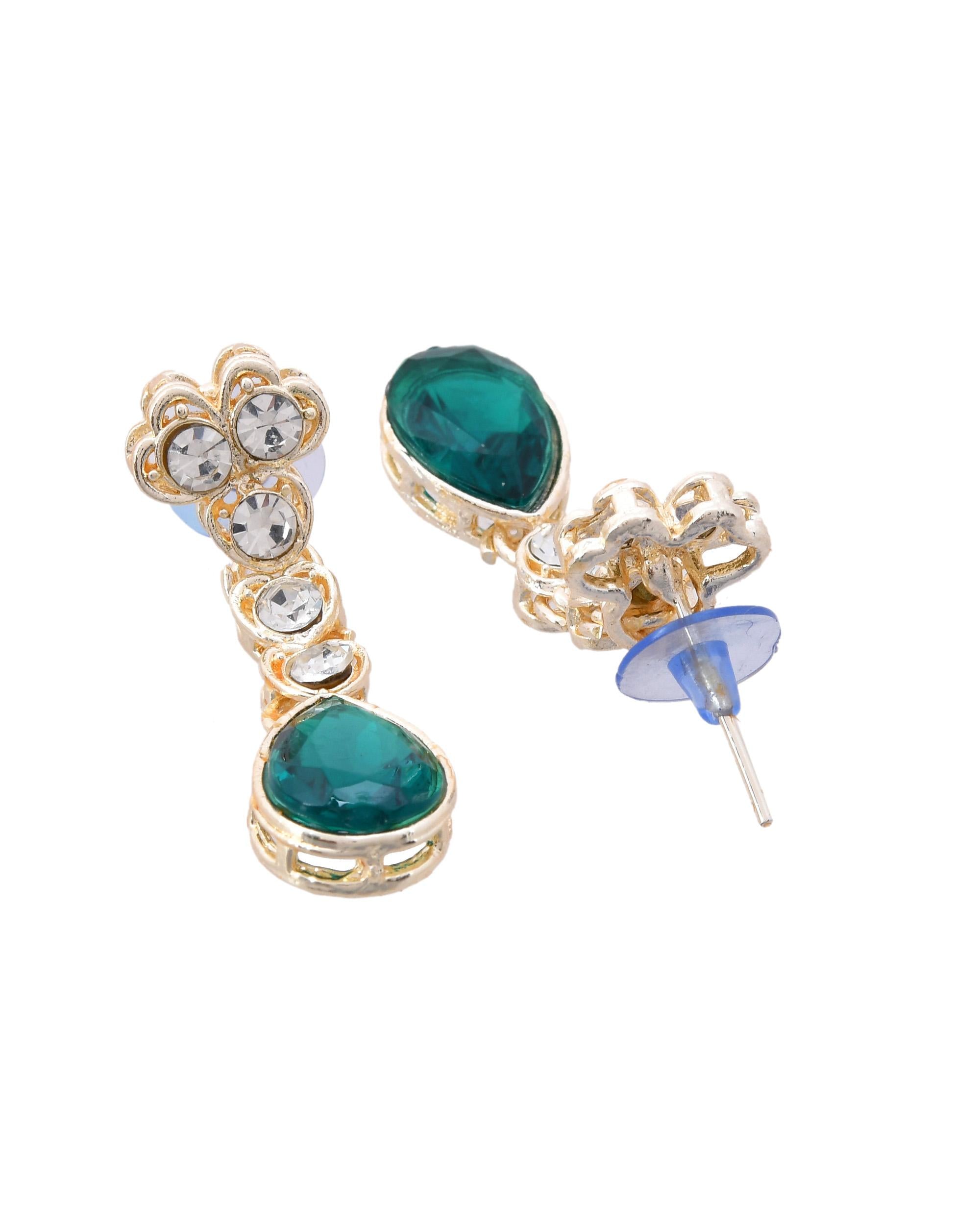 VOJ Silver Plated Green Stone Studded Necklace And Earrings Set - Distacart