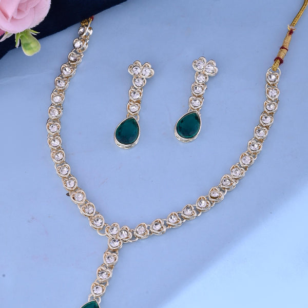 VOJ Silver Plated Green Stone Studded Necklace And Earrings Set - Distacart