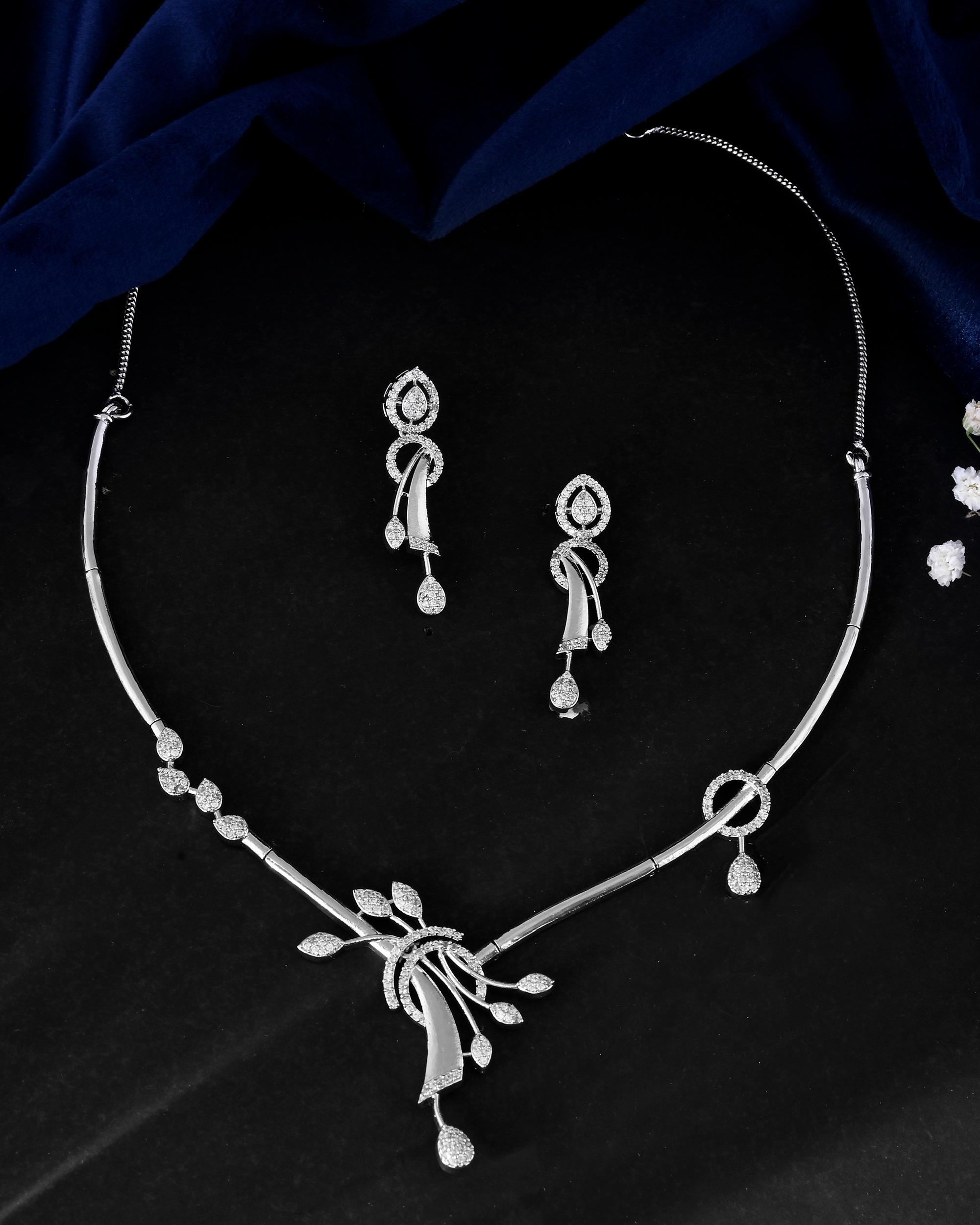 VOJ Silver Toned Stylish Ad- Studded Jewellery Set - Distacart