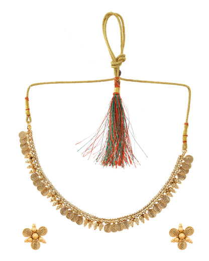 VOJ Gold-Polished Round Designed Necklace With Earrings Set - Distacart