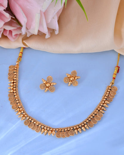 VOJ Gold-Polished Round Designed Necklace With Earrings Set - Distacart