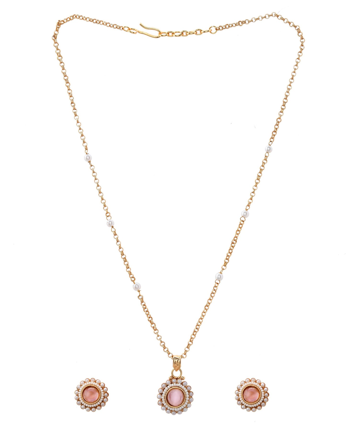 VOJ Gold-Polished Pink Stone Studded Chain Set - Distacart