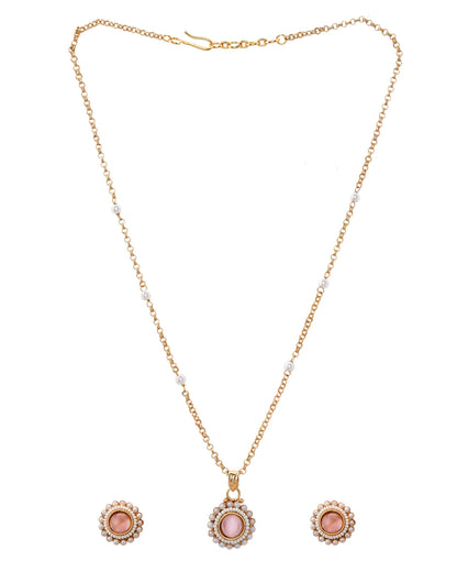 VOJ Gold-Polished Pink Stone Studded Chain Set - Distacart