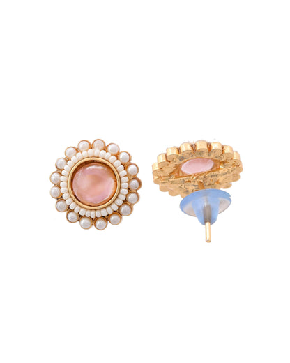 VOJ Gold-Polished Pink Stone Studded Chain Set - Distacart