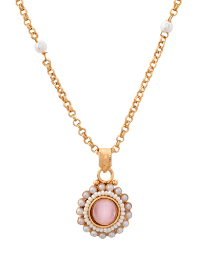 VOJ Gold-Polished Pink Stone Studded Chain Set - Distacart