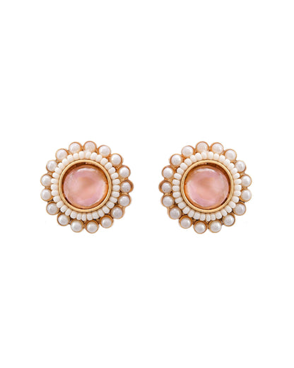 VOJ Gold-Polished Pink Stone Studded Chain Set - Distacart
