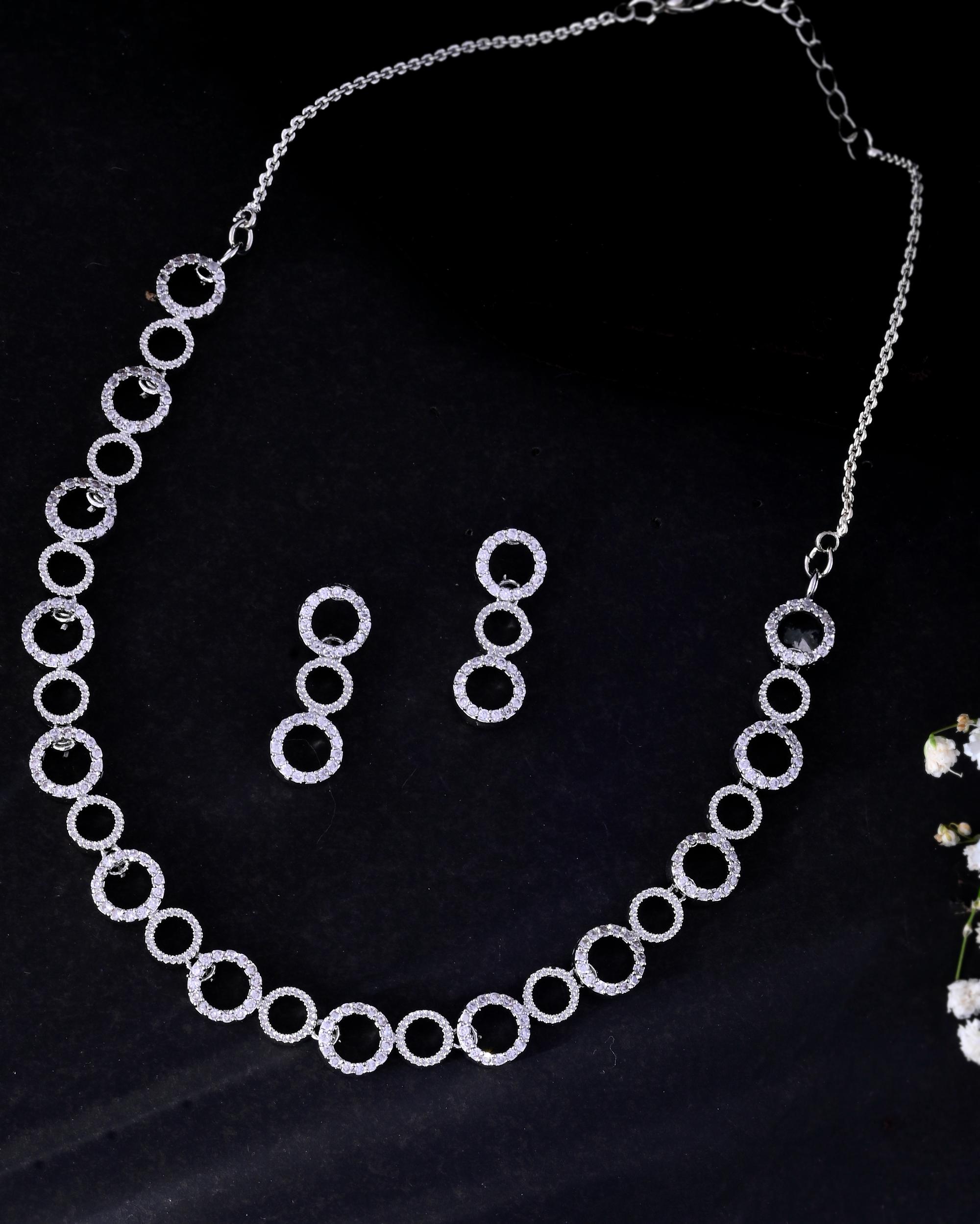 VOJ Silver Plated Ad Stone Studded Round Shaped Necklace And Earrings Set - Distacart