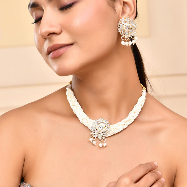 VOJ Kundan with Pearl Studded Choker Necklace With Earrings Set - Distacart