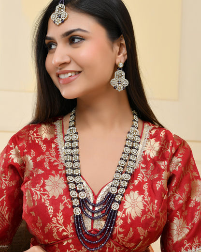 VOJ Purple Beaded With Stone Studded Long Jewellery Set - Distacart