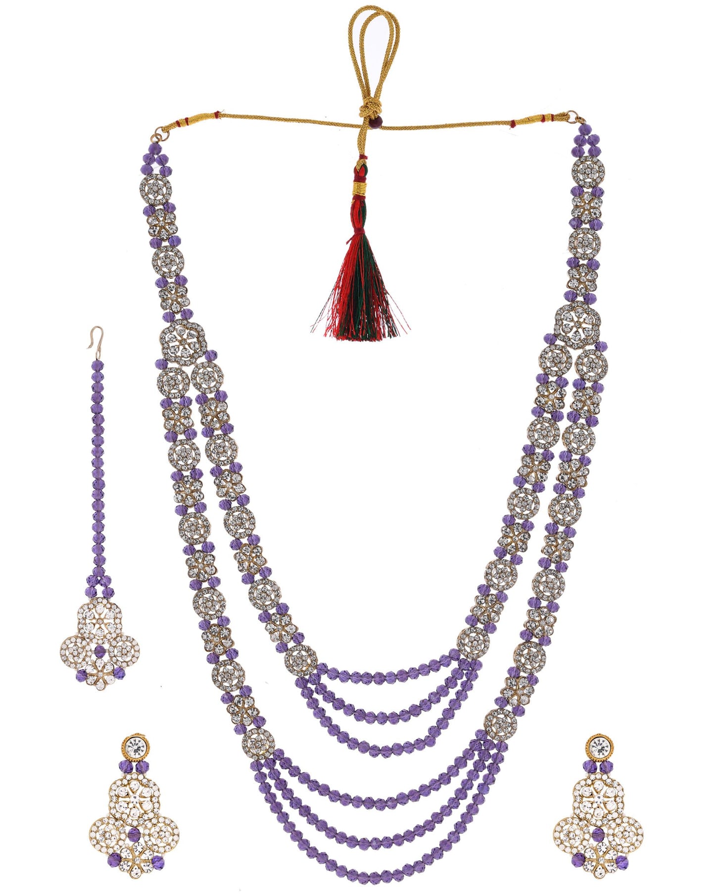 VOJ Purple Beaded With Stone Studded Long Jewellery Set - Distacart
