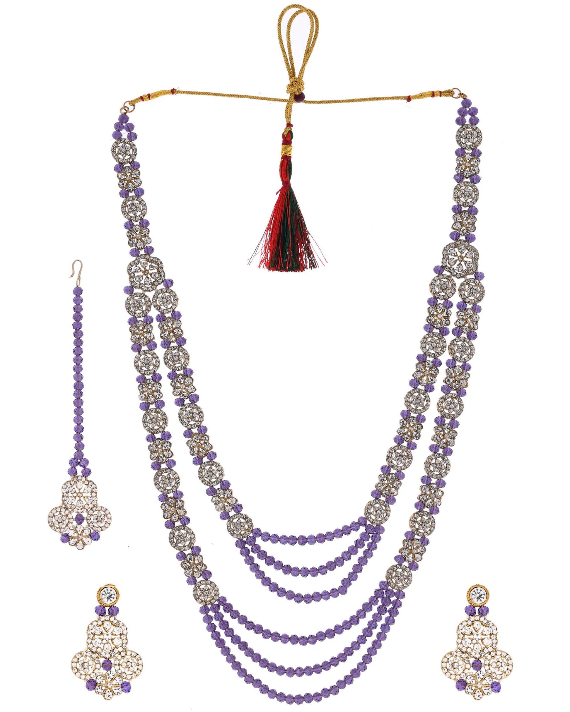 VOJ Purple Beaded With Stone Studded Long Jewellery Set - Distacart