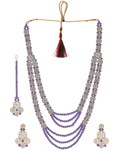 VOJ Purple Beaded With Stone Studded Long Jewellery Set - Distacart