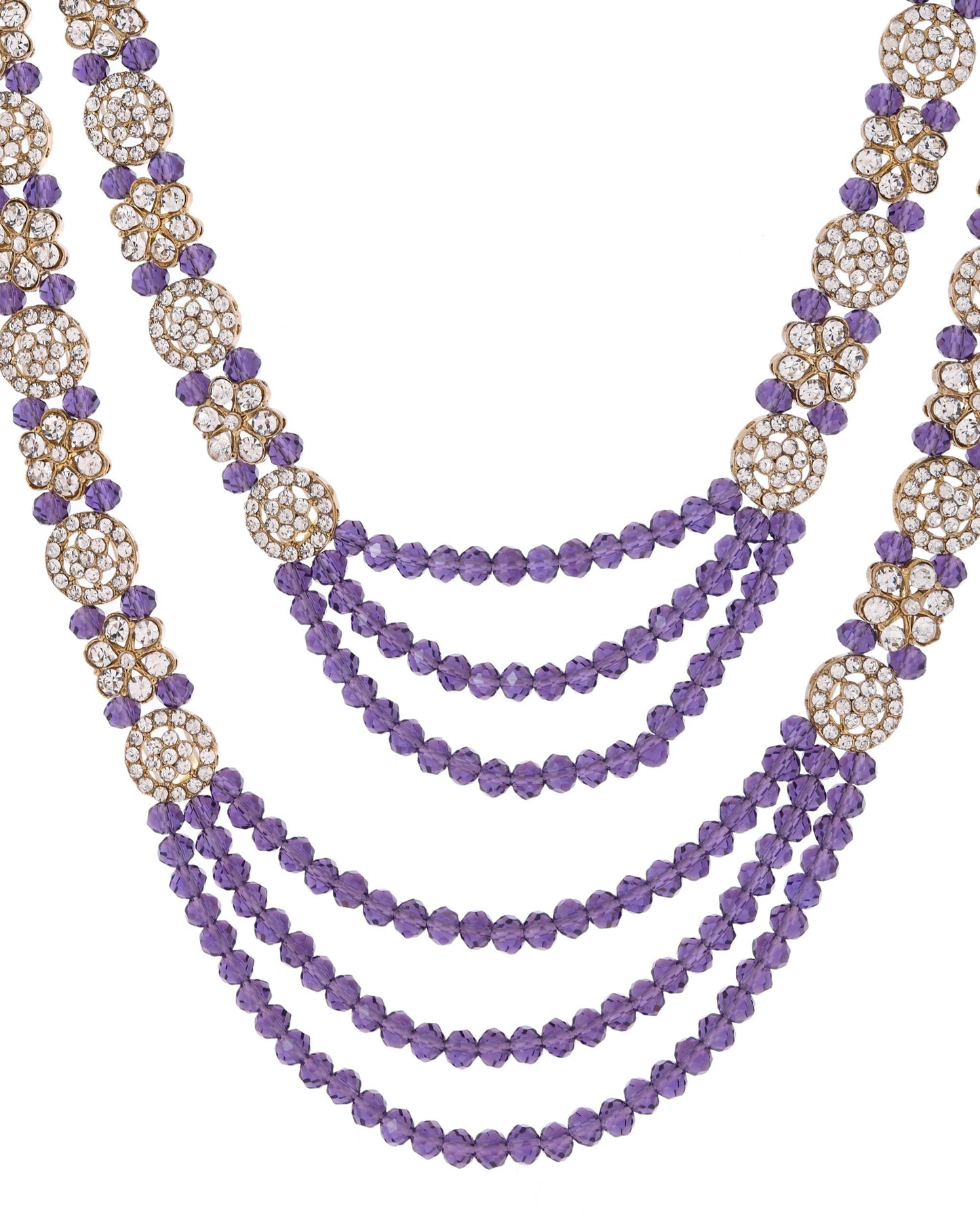 VOJ Purple Beaded With Stone Studded Long Jewellery Set - Distacart