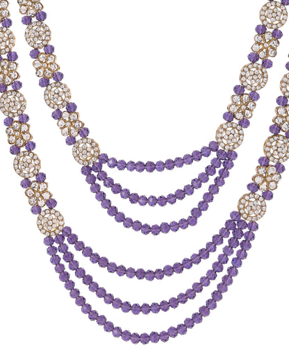 VOJ Purple Beaded With Stone Studded Long Jewellery Set - Distacart