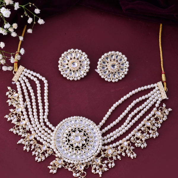 VOJ Gold-Polished Kundan Studded Choker Jewellery Set - Distacart