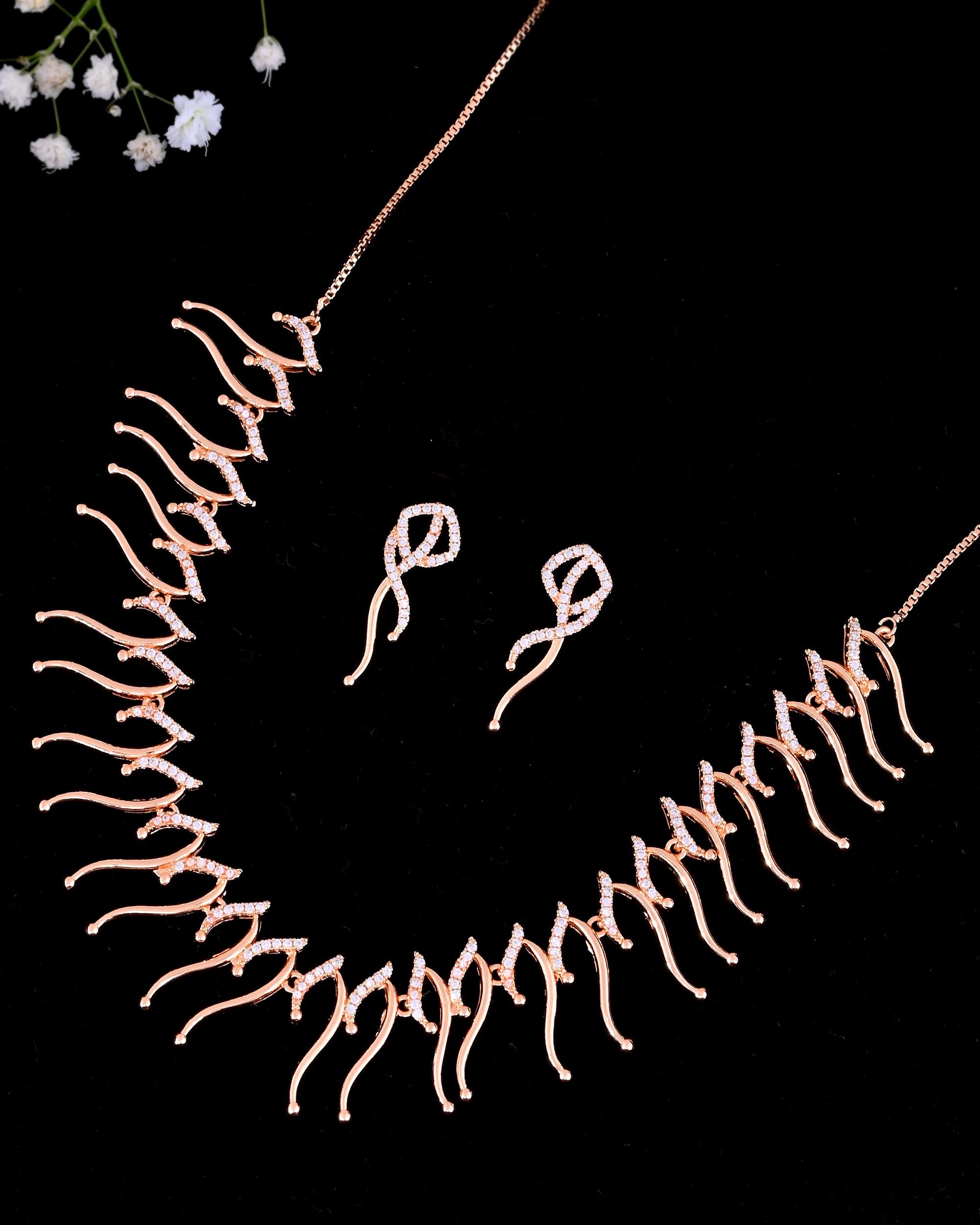 VOJ Ad Stone Studded Designer Gold-Polished Jewellery Set - Distacart