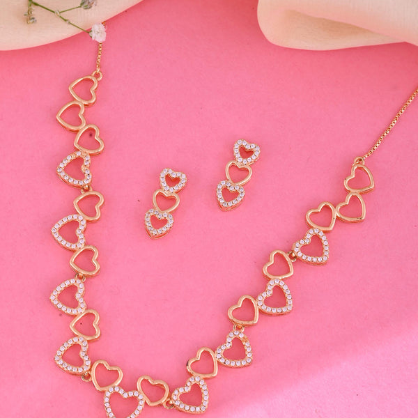 VOJ Ad Stone Studded Heart Shaped Designer Gold-Polished Jewellery Set - Distacart