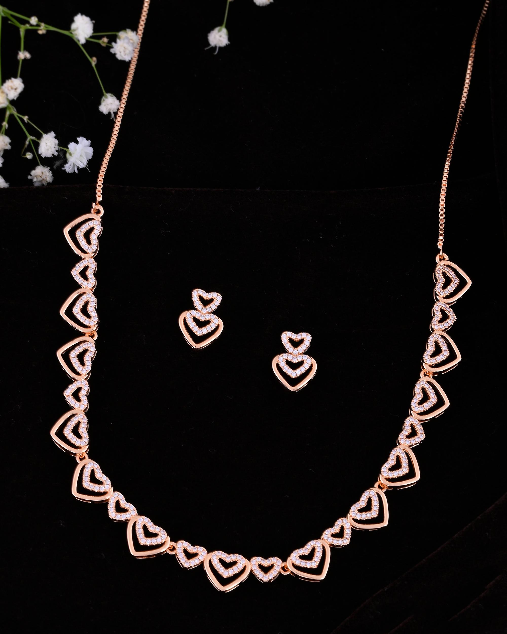 VOJ Gold-Polished Ad Stone Studded Heart Shaped Jewellery Set - Distacart