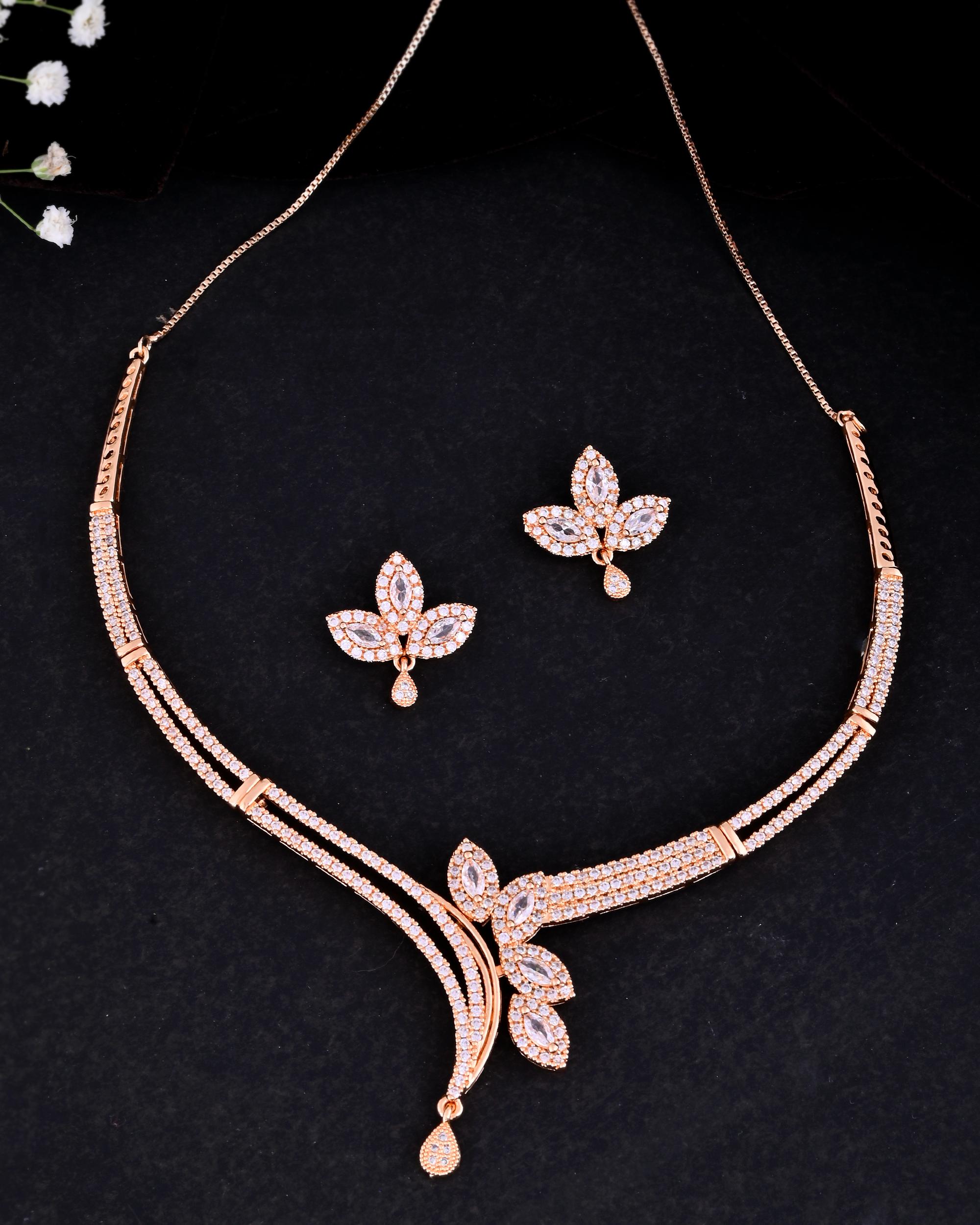 VOJ Gold-Polished Designer Ad Studded Jewellery Set - Distacart