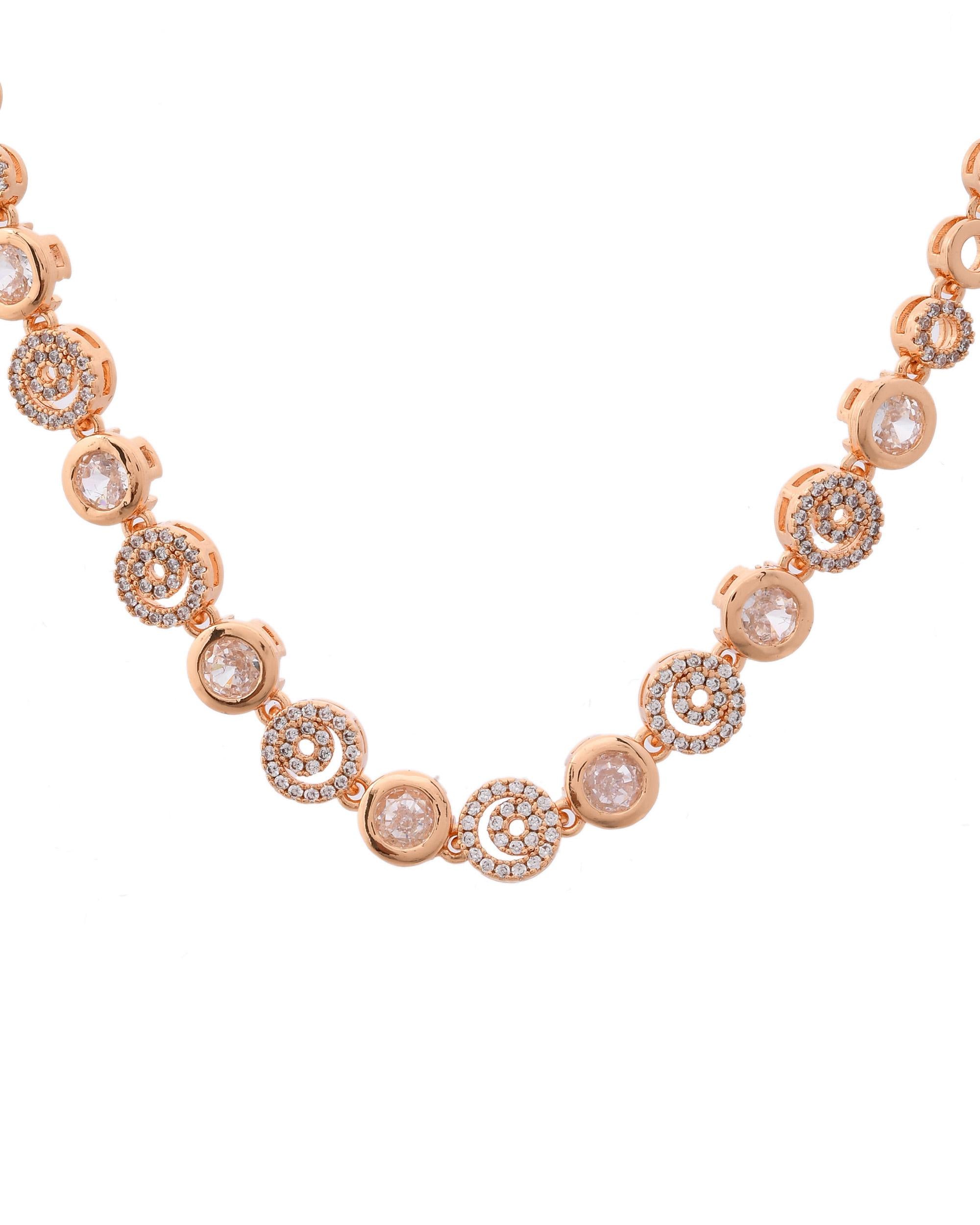 VOJ Gold-Polished Ad Stone Studded Circular Designer Jewellery Set - Distacart