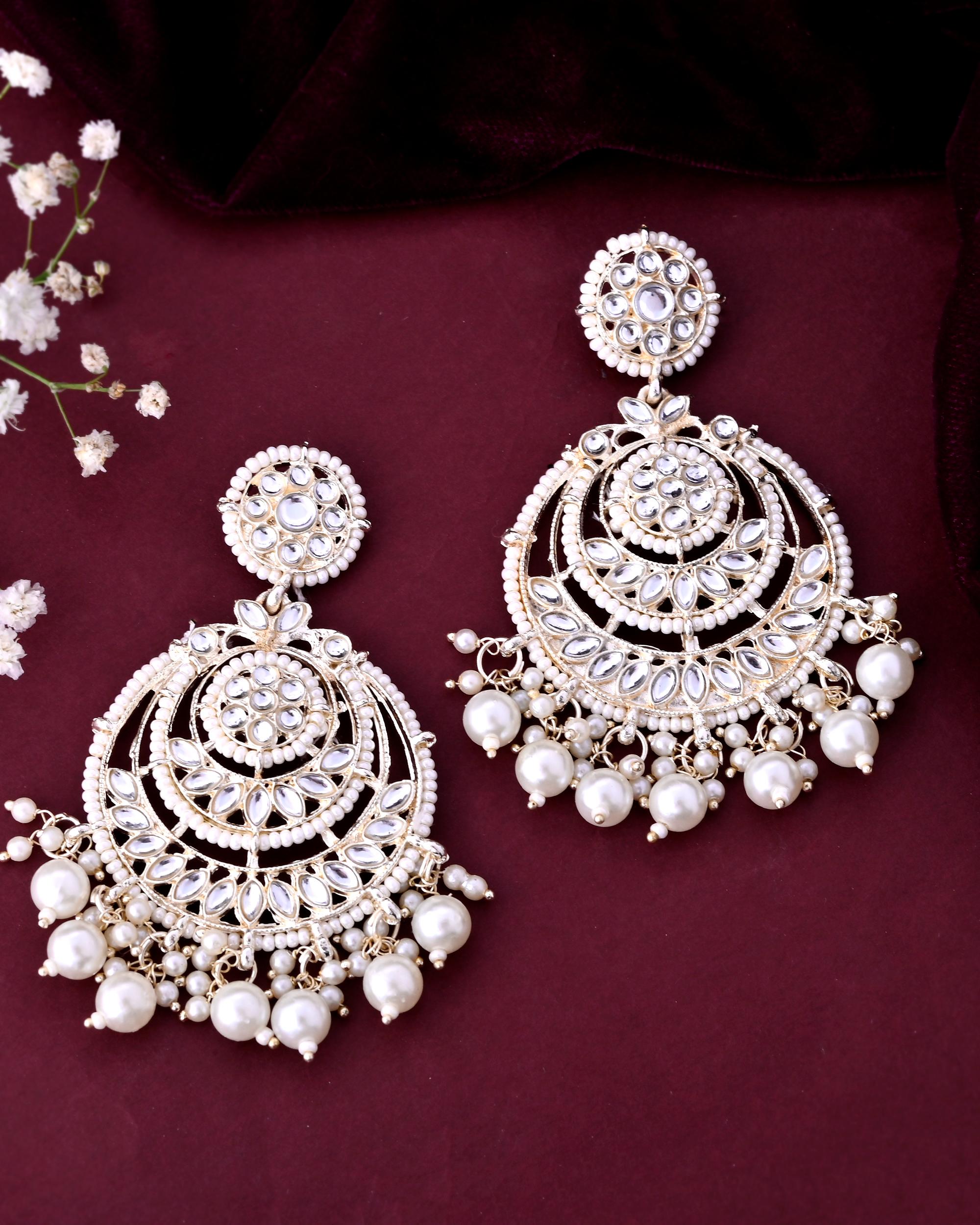 VOJ Gold-Polished Kundan And Pearl Studded Circular Earrings - Distacart