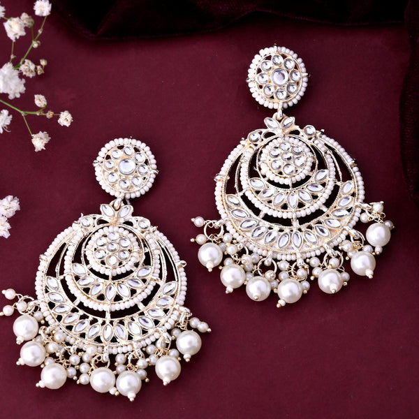 VOJ Gold-Polished Kundan And Pearl Studded Circular Earrings - Distacart