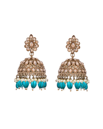 VOJ Gold-Polished Stone Studded Dome Shaped Jhumkas - Distacart