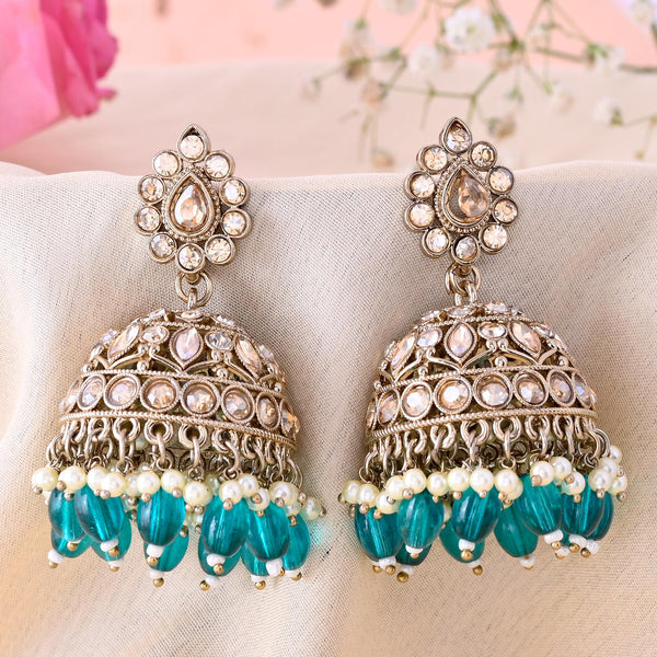 VOJ Gold-Polished Stone Studded Dome Shaped Jhumkas - Distacart