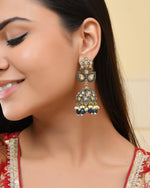 Thumbnail for VOJ Blue Stone Studded Gold-Polished Jhumkas - Distacart